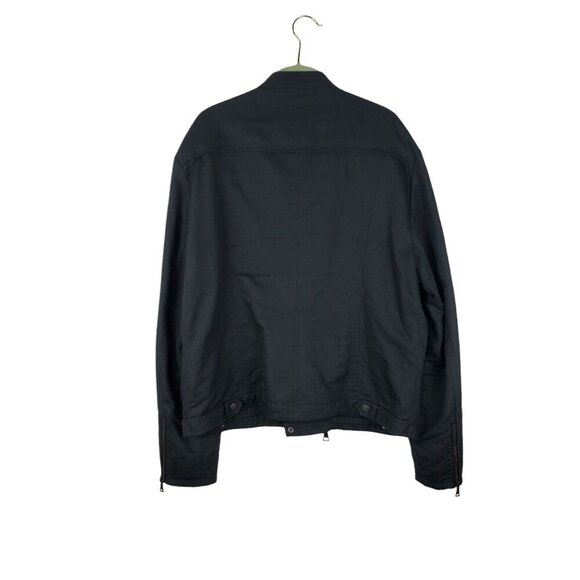 John Varvatos Collection Asymmetrical Moto Jacket Black Linen Cotton Size 54/L - Picture 2 of 11